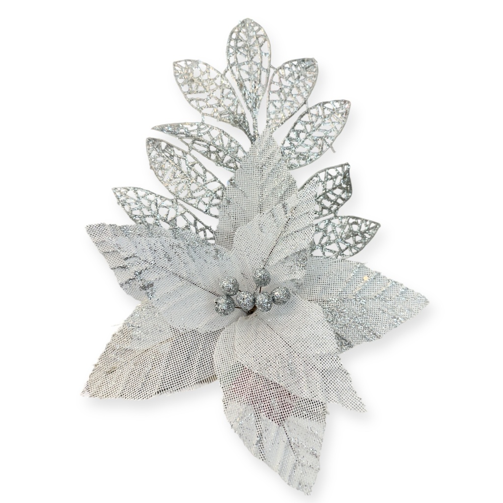 FLOR NAVIDEÑA PLATA/BLANCO REF: ES24393 23X43CM