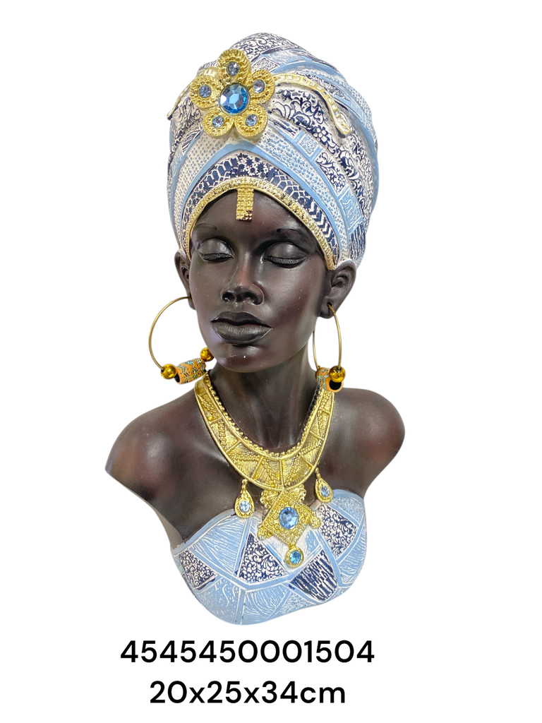 CS8020506 AFRICANA BUSTO CELESTE DORADO 20X25X34CM