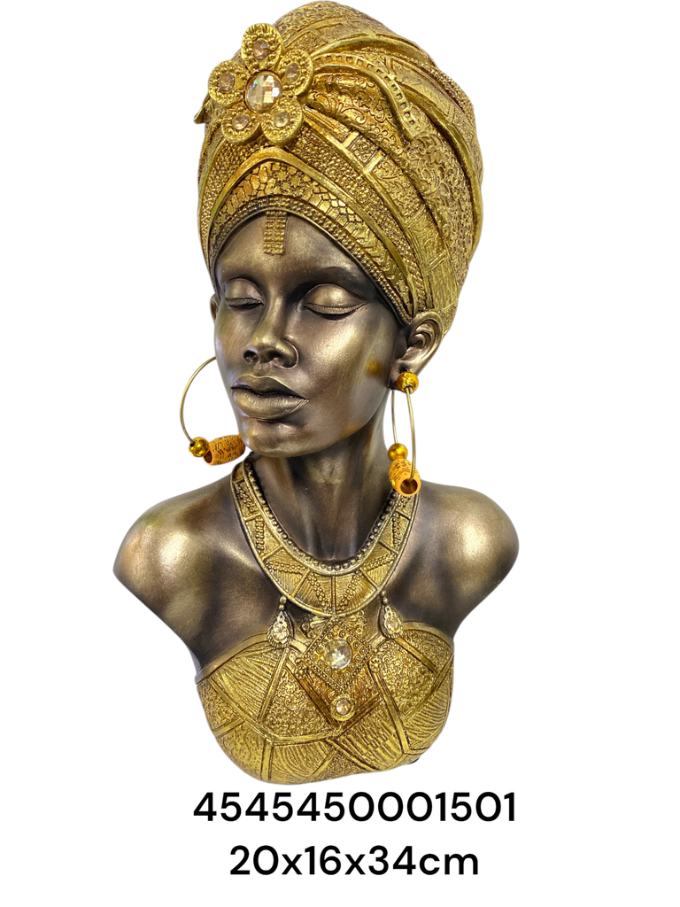 CS8020503 AFRICANA BUSTO DORADO 20X16X34CM