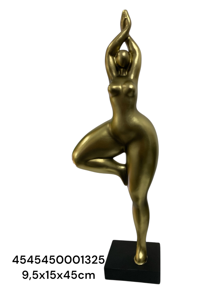 CS8180029 ESCULTURA MUJER BOTERO DORADO 9.5X15X45CM