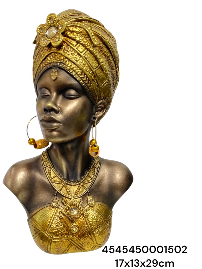 CS8020504 AFRICANA BUSTO DORADO 17X13X29CM