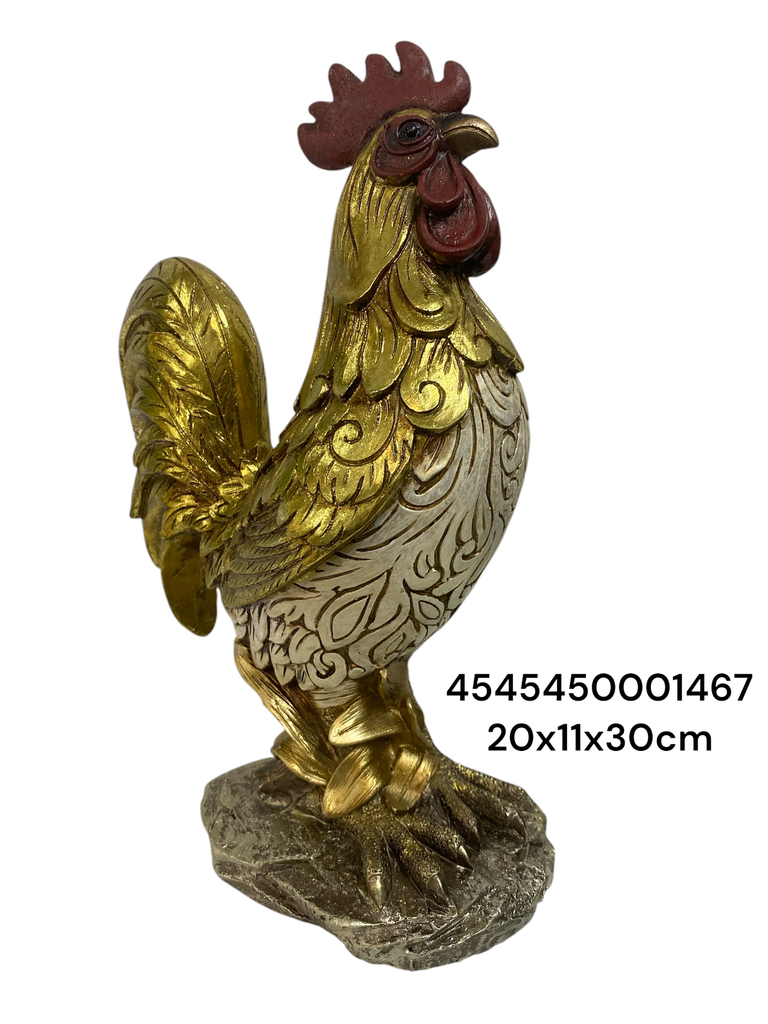 CS8020469 GALLO POLIRESINA DORADO 20X11X30CM
