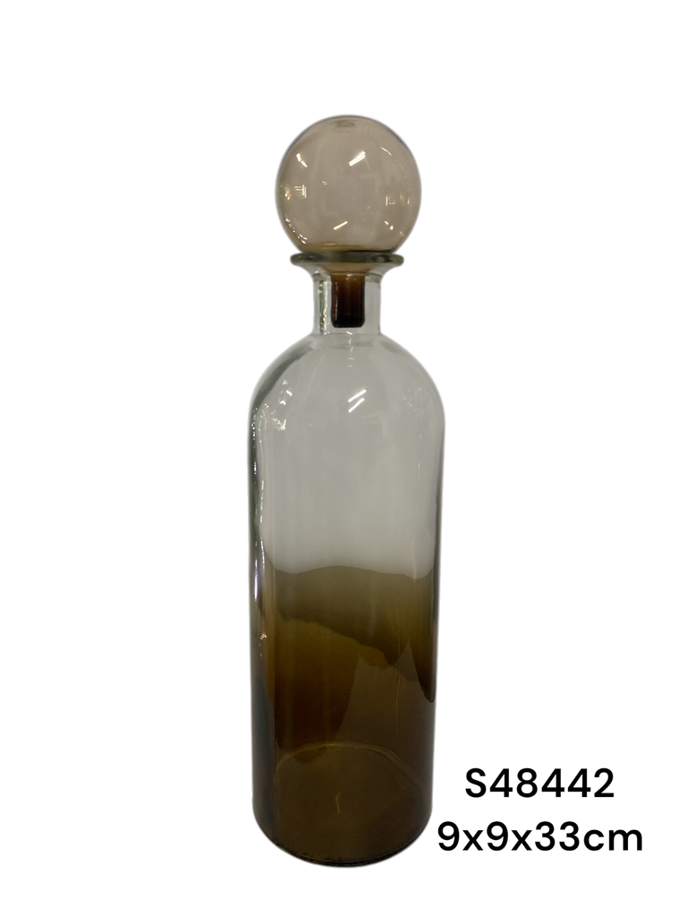 BOTELLA DE VIDRIO TONO CAFE DIFUMINADO 9X9X33CM