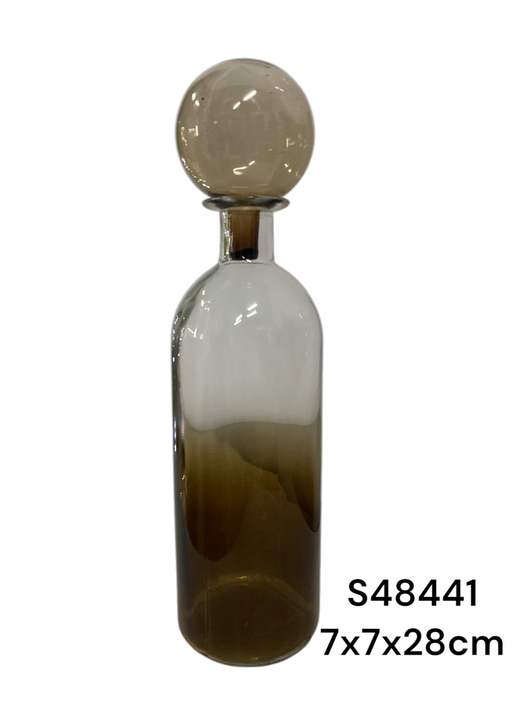 BOTELLA DE VIDRIO TONO CAFE DIFUMINADO 7X7X28CM