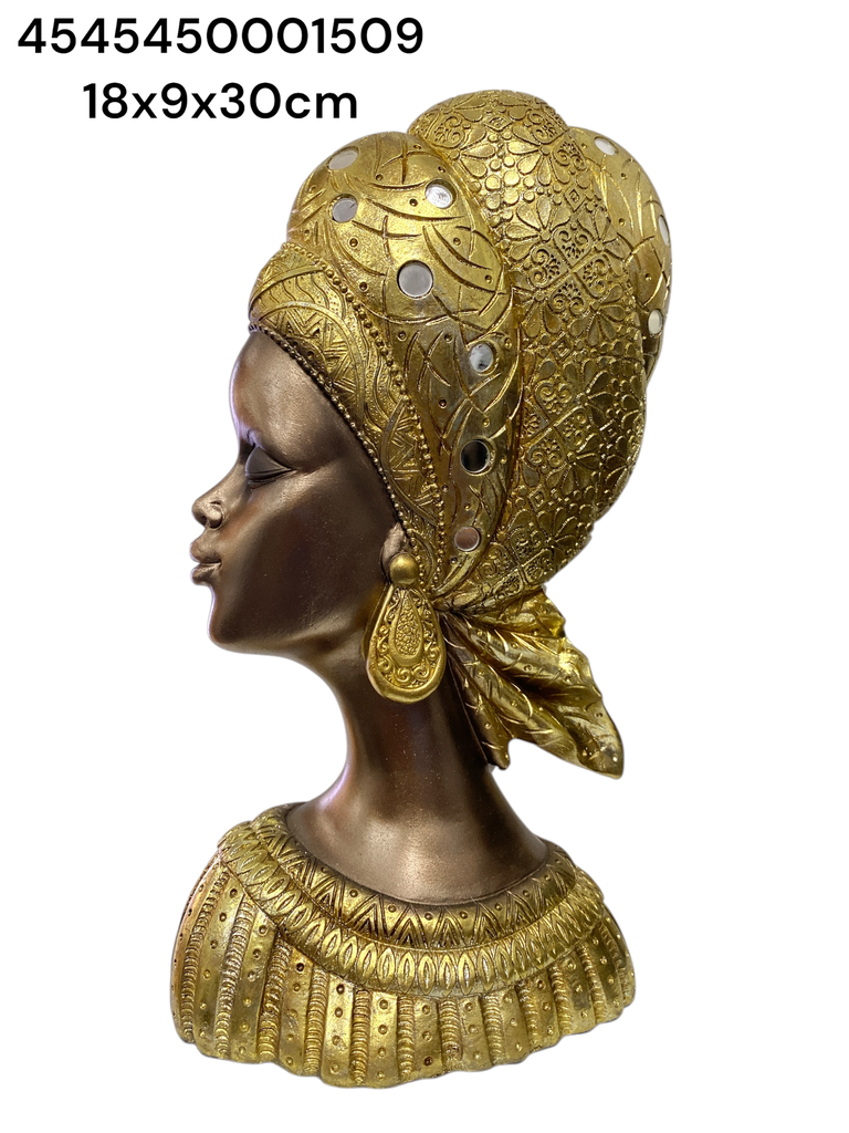 CS8020511 AFRICANA BUSTO DORADO 18X9X30CM