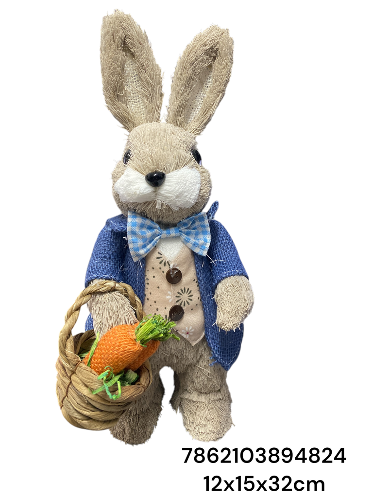 SYT240052 CONEJO TRAJE AZUL CON CANASTA 12X15X32CM