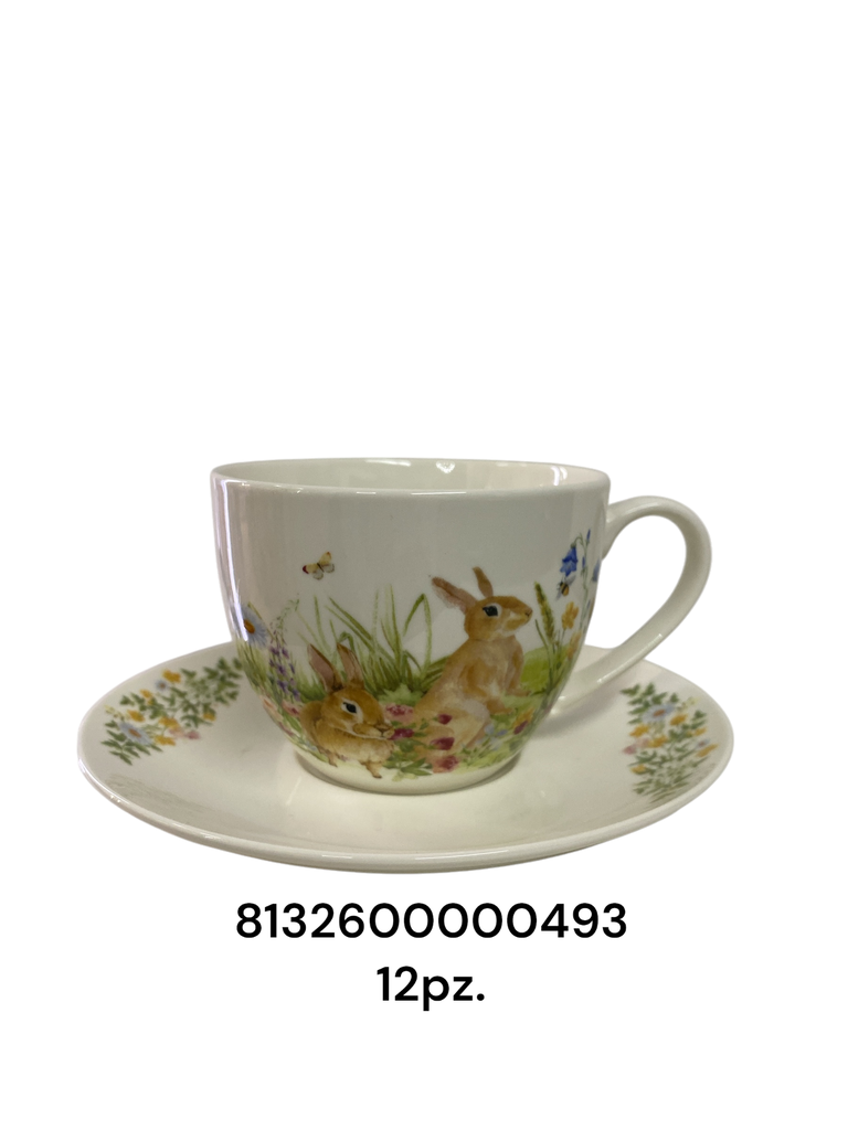 IC1292-13 TAZA/PLATO CERAMICA PASCUA 12PZ.