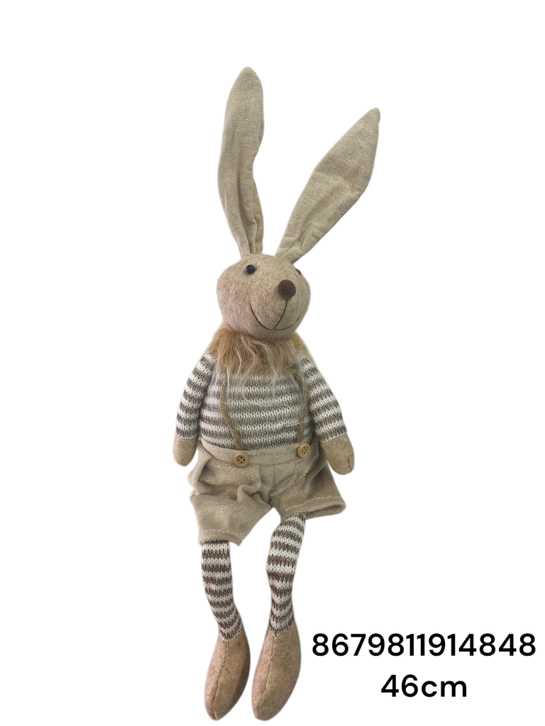 CONEJO PASCUA BEIGE CON LINEAS PIERNAS COLGANTES 46CM