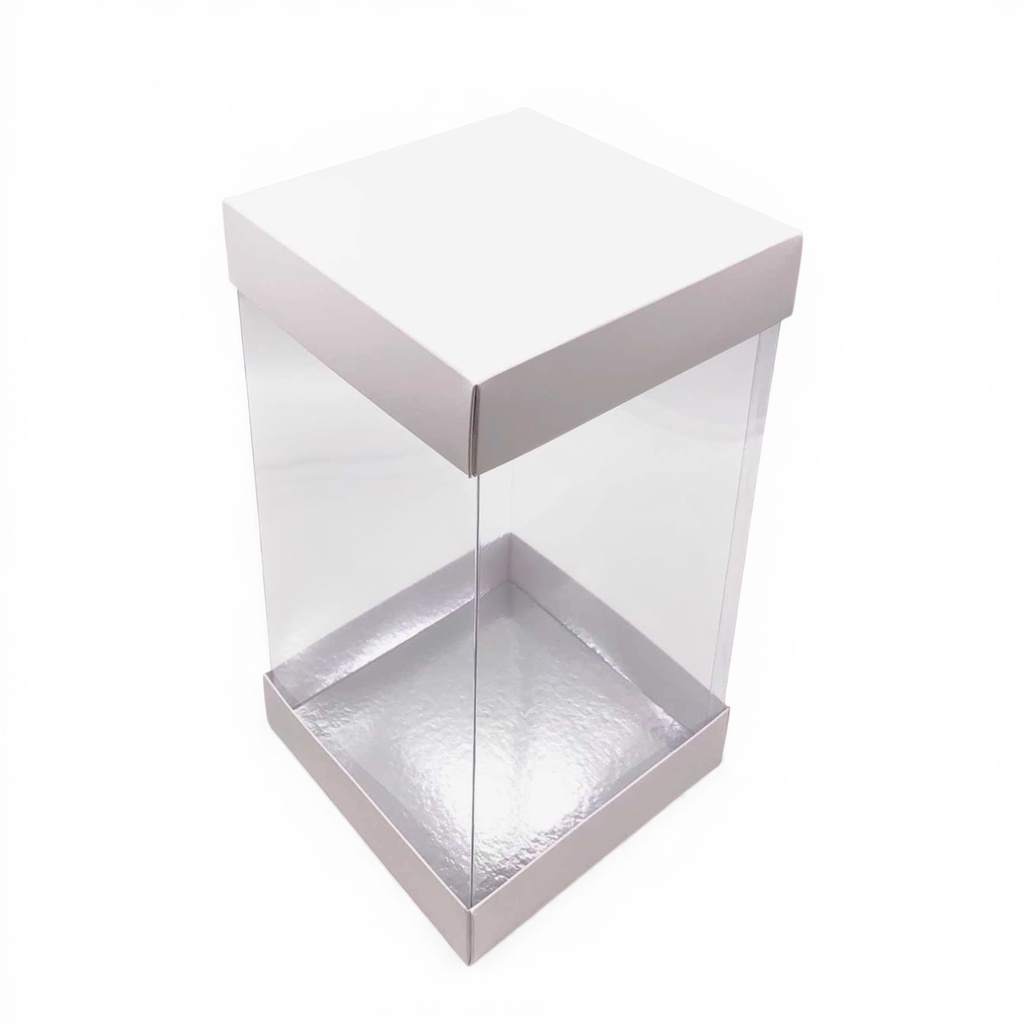 CAJA CARTON BLANCO C/LAMINA PLASTICA 9X9X16CM IC192-11
