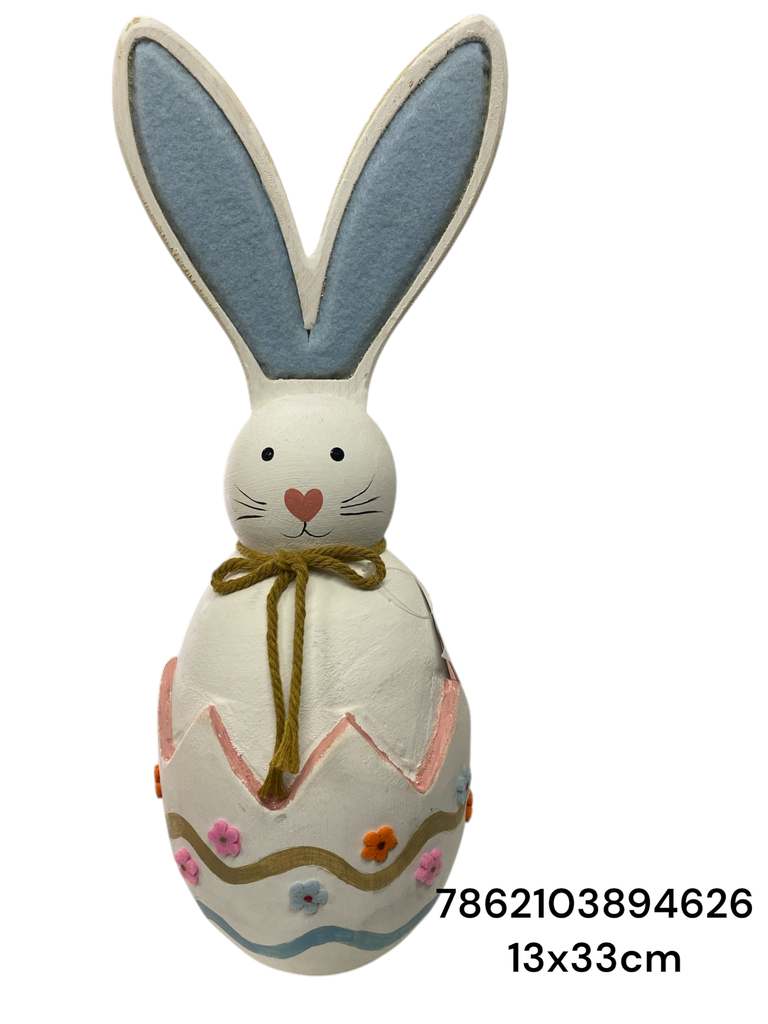 CONEJO EN HUEVO CERAMICA OREJAS MADERA 13X33CM TG24063