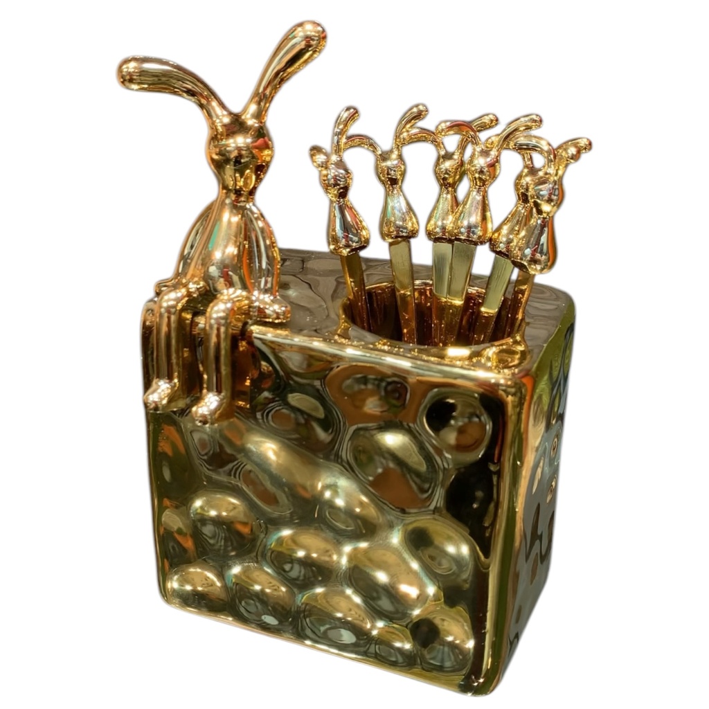 SET X 6 TENEDORES DE CONEJO GOLD