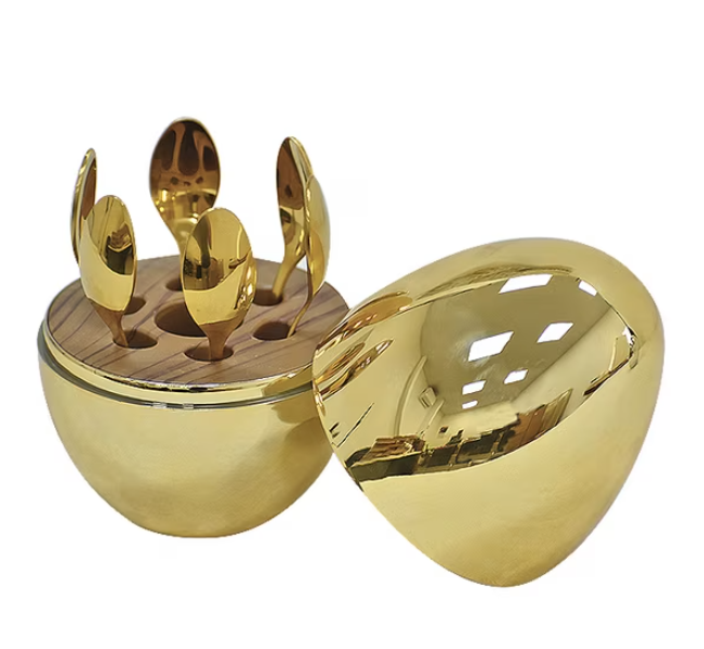 SET DE 6 CUCHARITAS HUEVO GOLD 