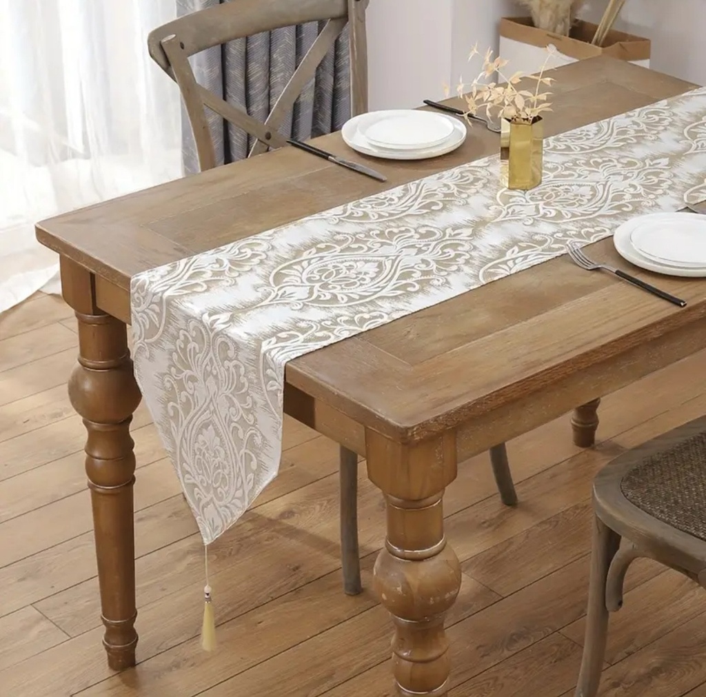 CAMINO DE MESA BEIGE/DORADO 33X183 CM