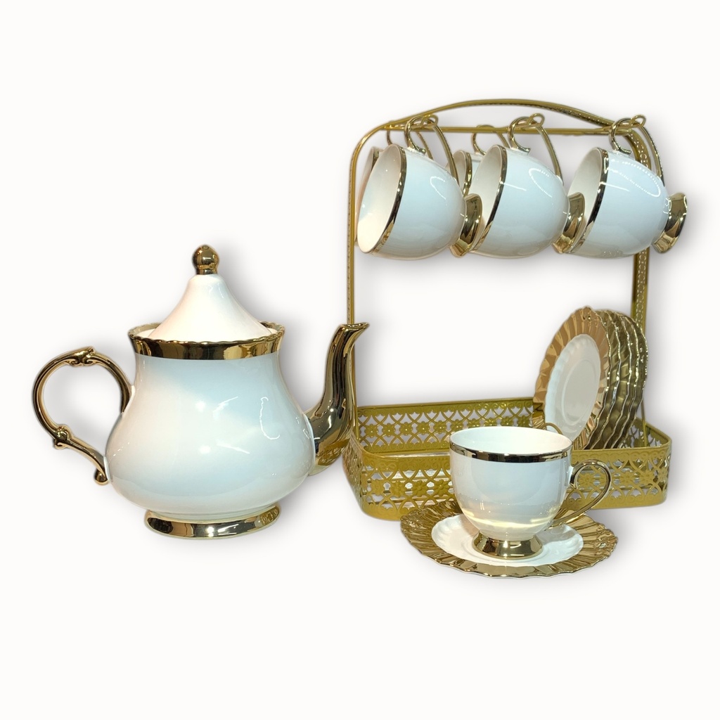 SET DE TETERA 14PZ. TAZA Y PLATOS. TETERA 1200ML (25.5X21CM), TAZA 230ML(12X7.5CM), PLATO(15CM)