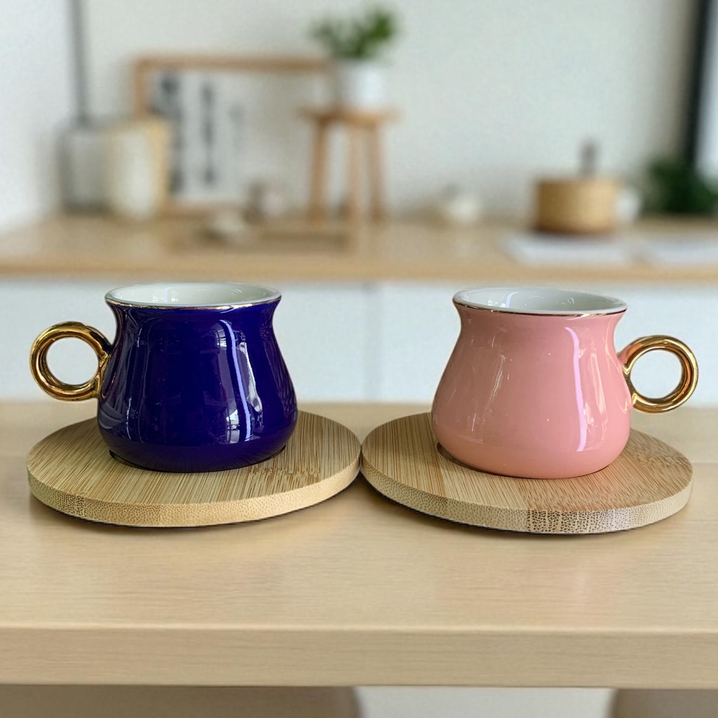 SETX 6 TAZA CERAM 5.5X8.5CM C/PLATO BAMBU 11CM 