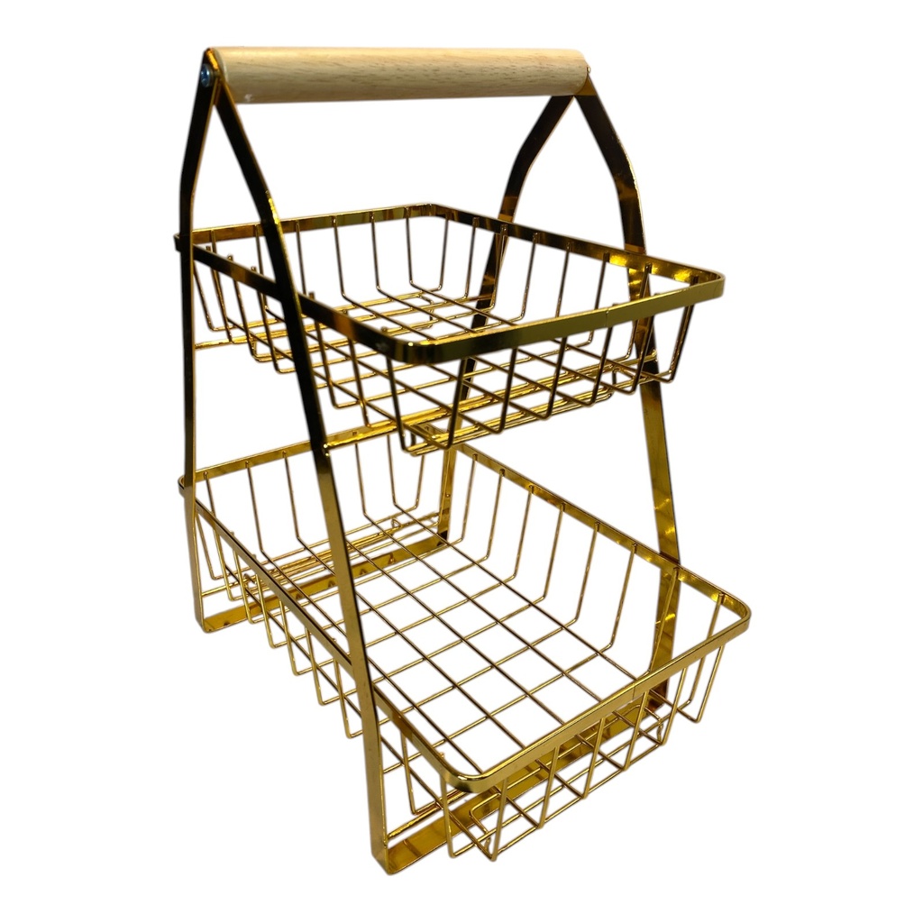 FRUTERO METAL DORADO NIQUELADO 15X15X29 CM 2PISOS