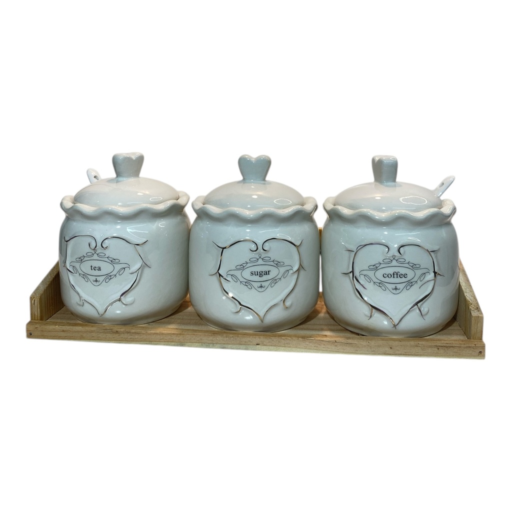 SET DE 3 RECIPIENTES PORCELANA C/BASE 30.5X10.5X13CM