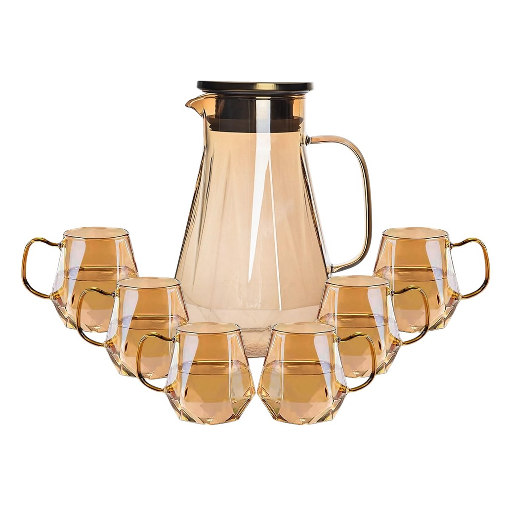 JARRA DE VIDRIO CON VASOS AMBAR 2LT.