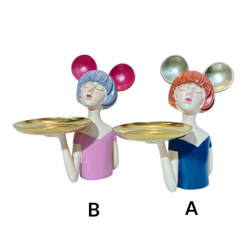 DAMAS CON BANDEJA ESTILO COQUET. POLIRESINA. 17X11X18.5CM