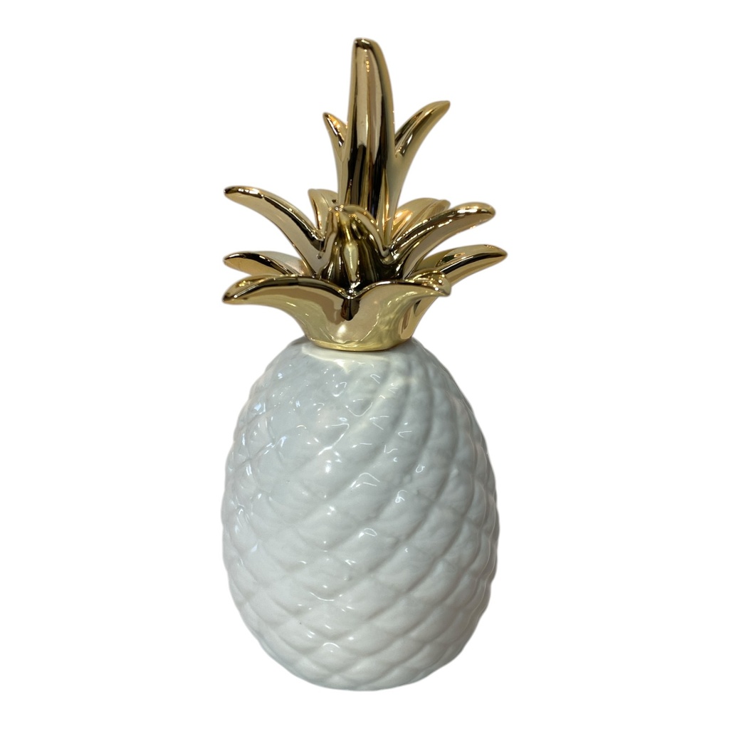 PIÑA DE CERAMICA BLANCA/DORADO 9.5X18.1CM