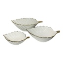 SET DE 3 POZUELOS DE CERAMICA BLANCO FILO DORADO 32X20X9CM, 26X17X7CM, 19.5X12X6CM.