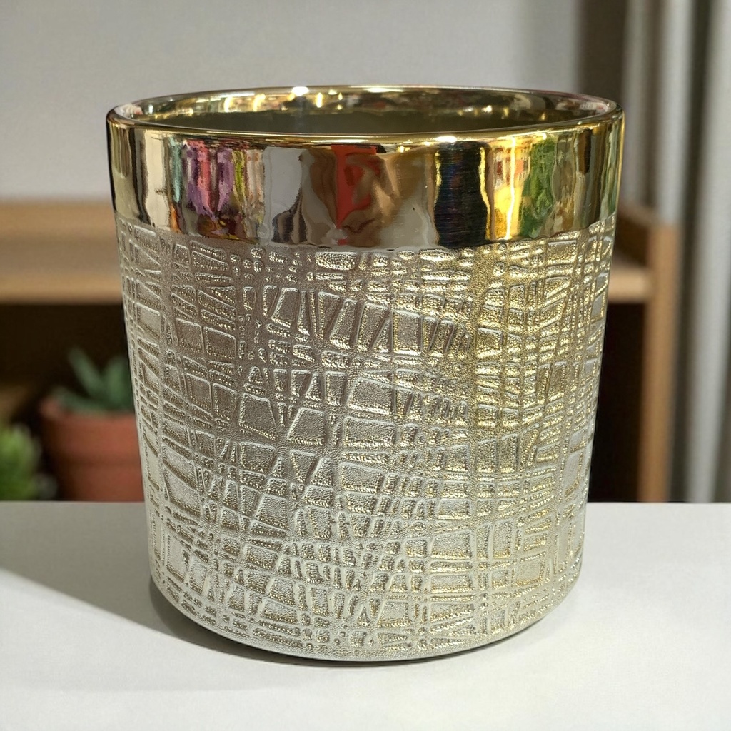 MACETA RAYADA CHAMPAGNE 13*13.5CM