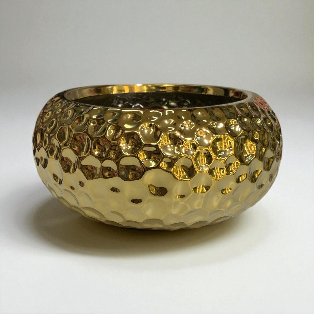 MACETA HUEQUITOS DORADA 19*9CM