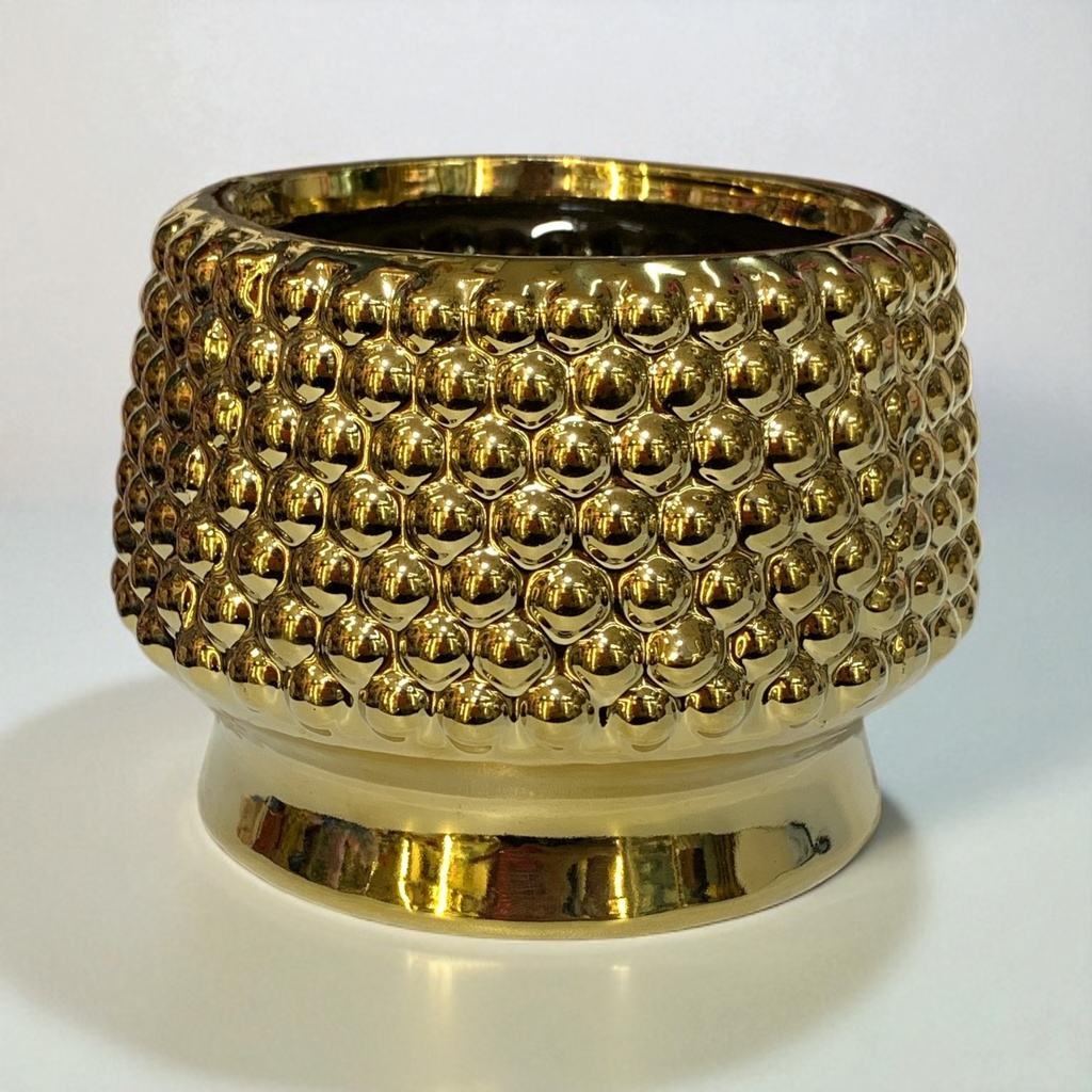 MACETA DORADA PUNTITOS 9*11CM