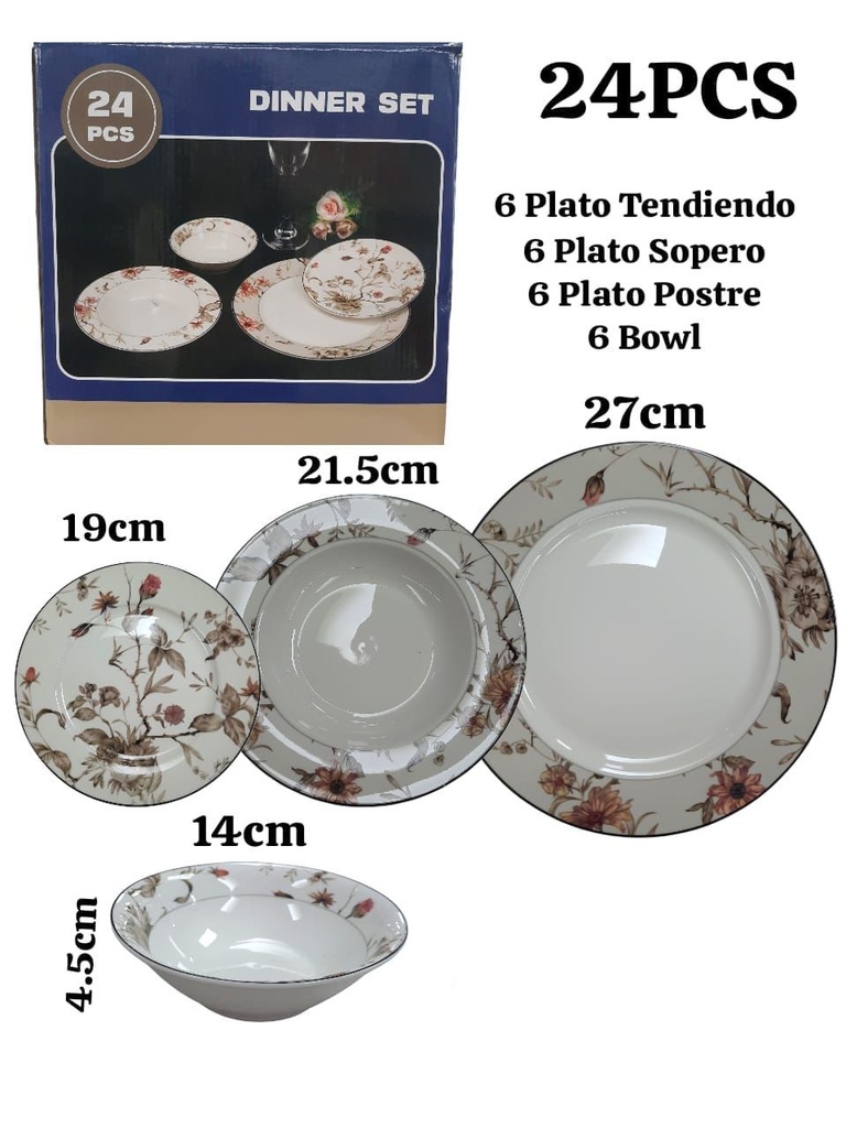 JGO DE VAJILLA OTOÑAL PORCELANA THANKGIVING 24PCS