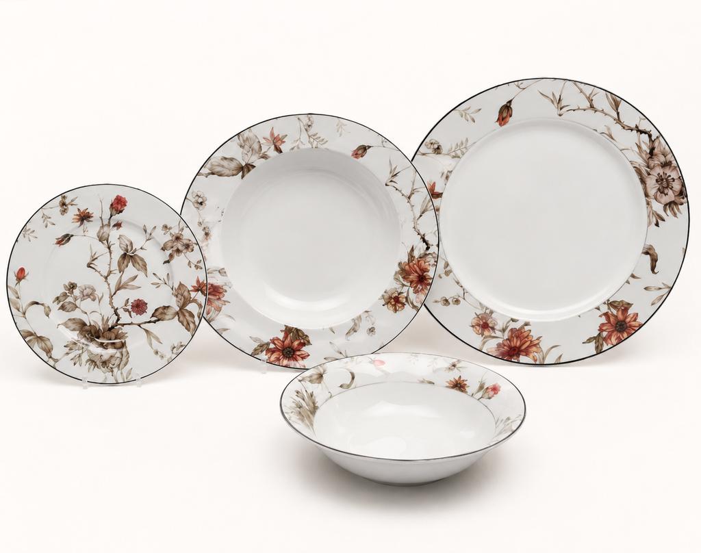Juego de vajilla otoñal de porcelana 24pzs, 6 puestos.