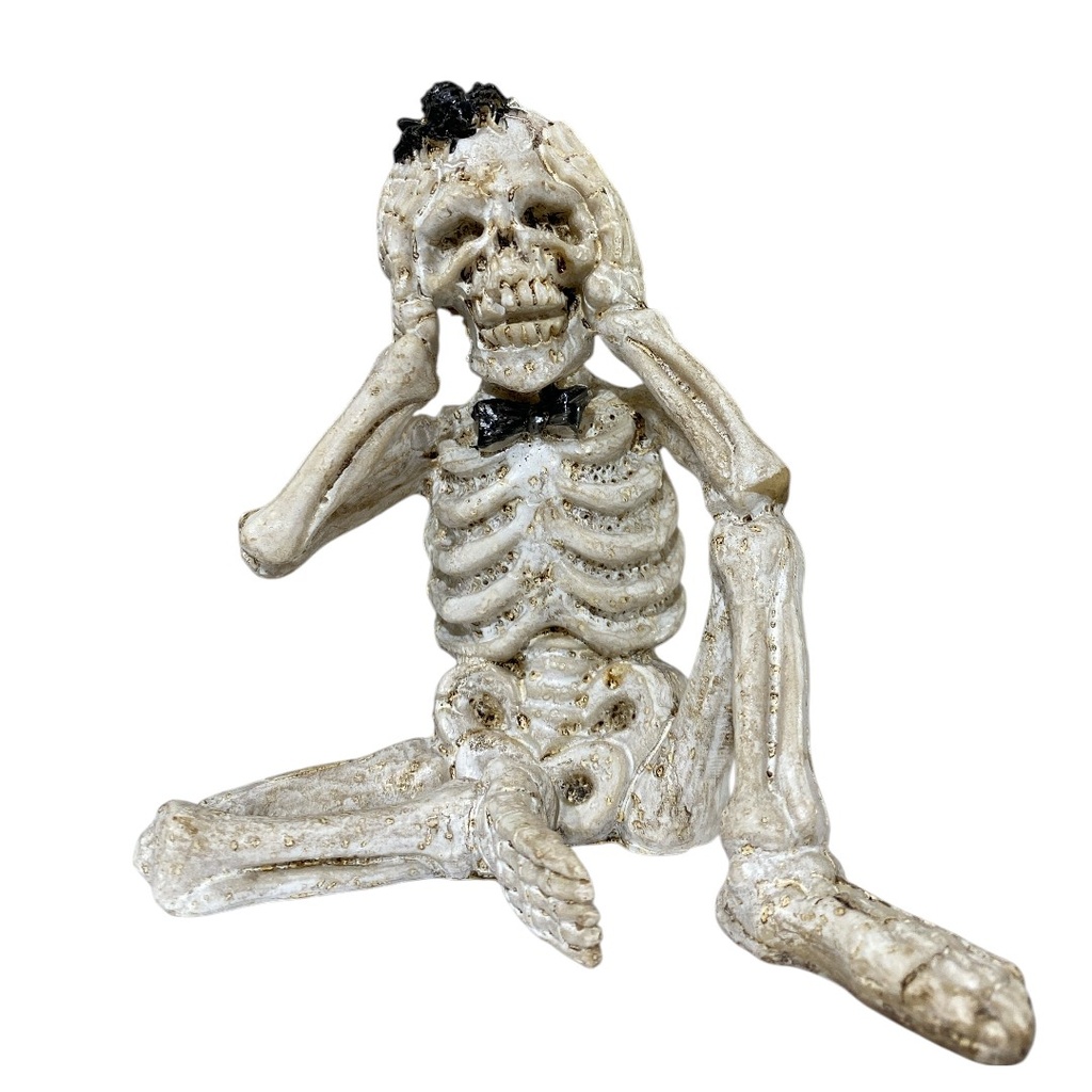 CALAVERA SENTADA, OIR, POLIRRESINA 13X12X12CM