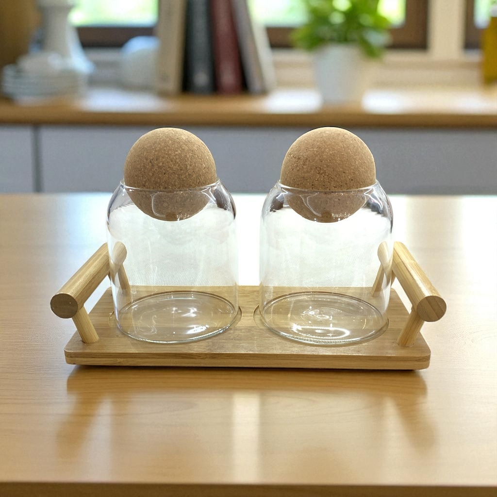 ESPECIEROS DE CRISTAL/CORCHO X2 25X12X15CM