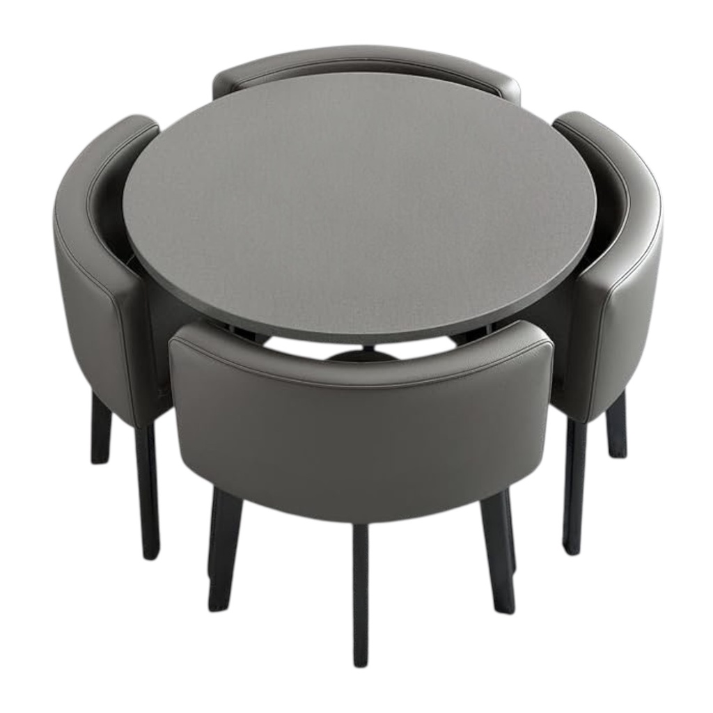 JUEGO DE COMEDOR 4 SILLAS MATERIAL: CUERO 90X90X75CM