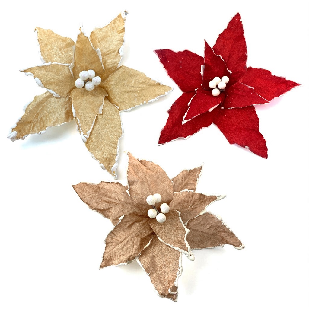 FLOR NAVIDEÑA FILO NEVADO 36CM ROJ-DOR-ROS