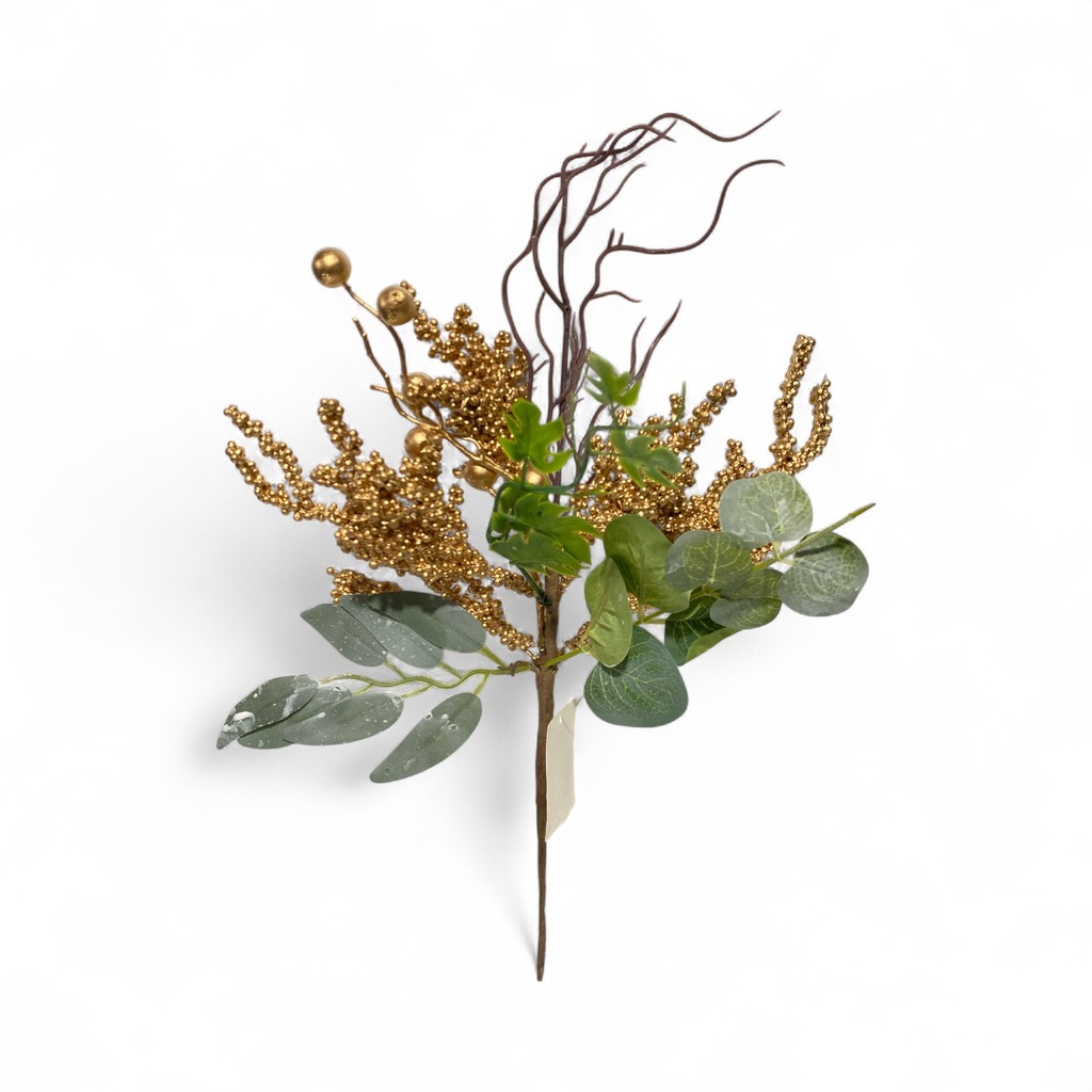 RAMA BERRIES DORADA+EUCALIPTO 30CM