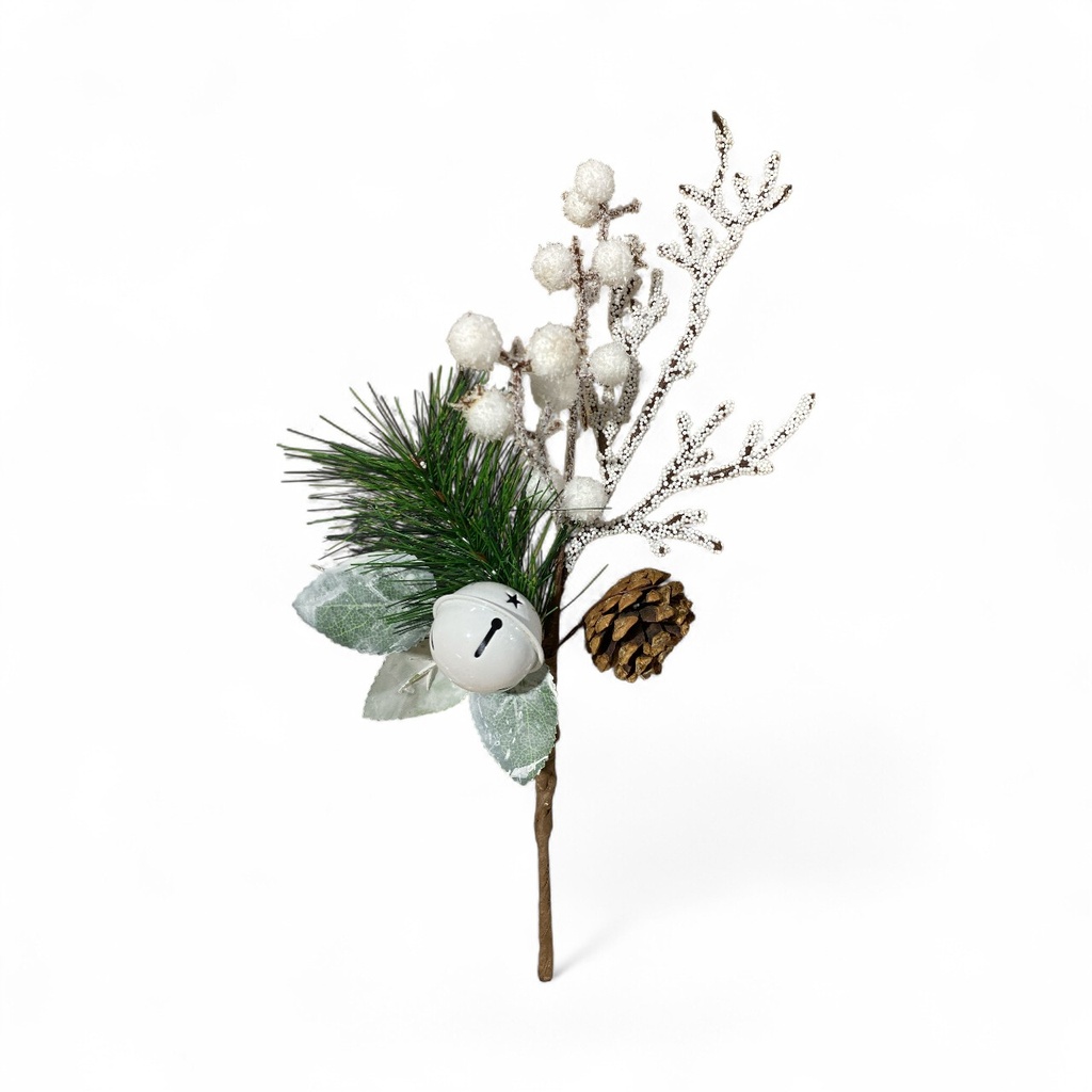 RAMA NAVIDEÑA NEVADA BLANCA C/CASCABEL 36CM