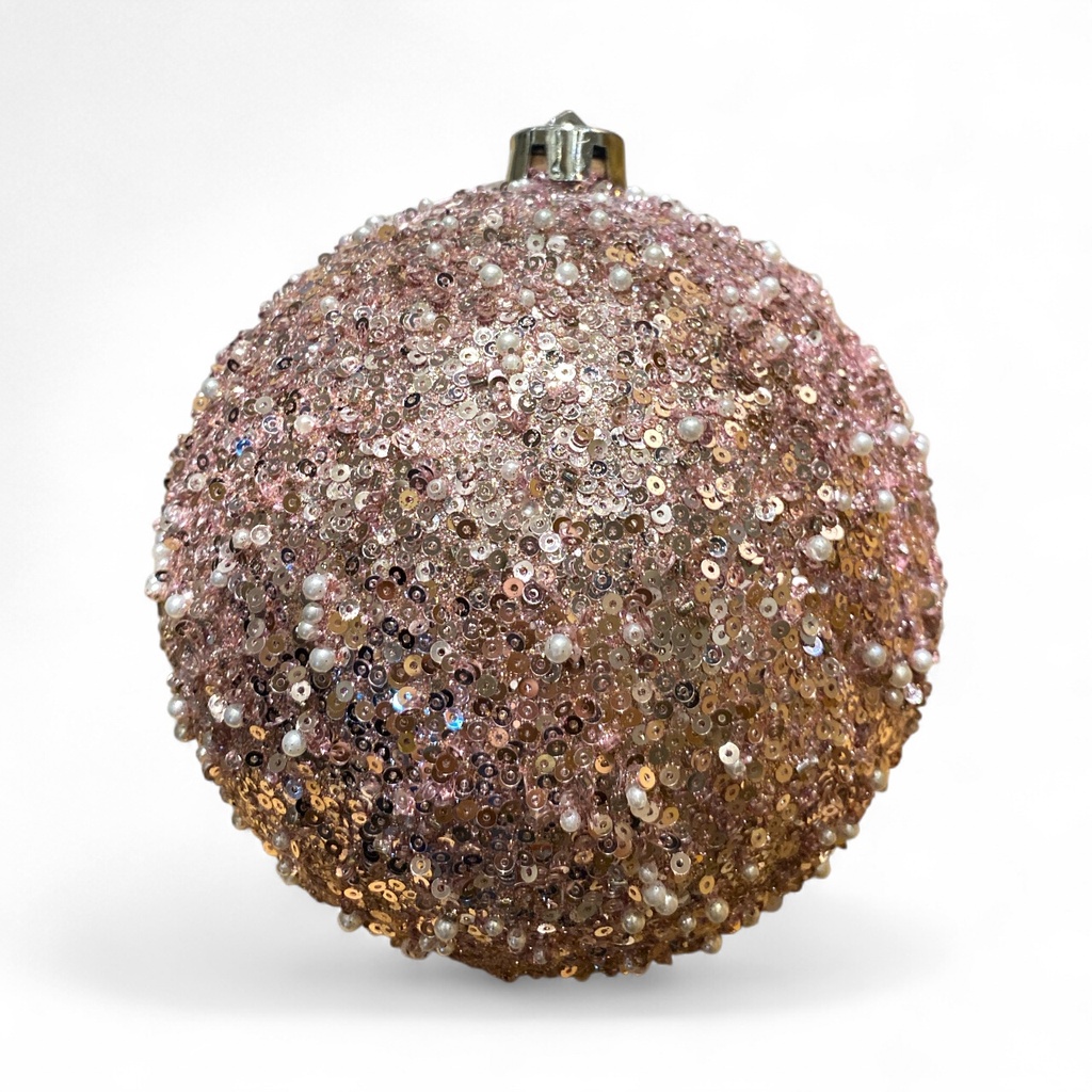 ESFERA NAVIDEÑA ROSE GOLD CON LENTEJUELAS REF:ES26683 15CM