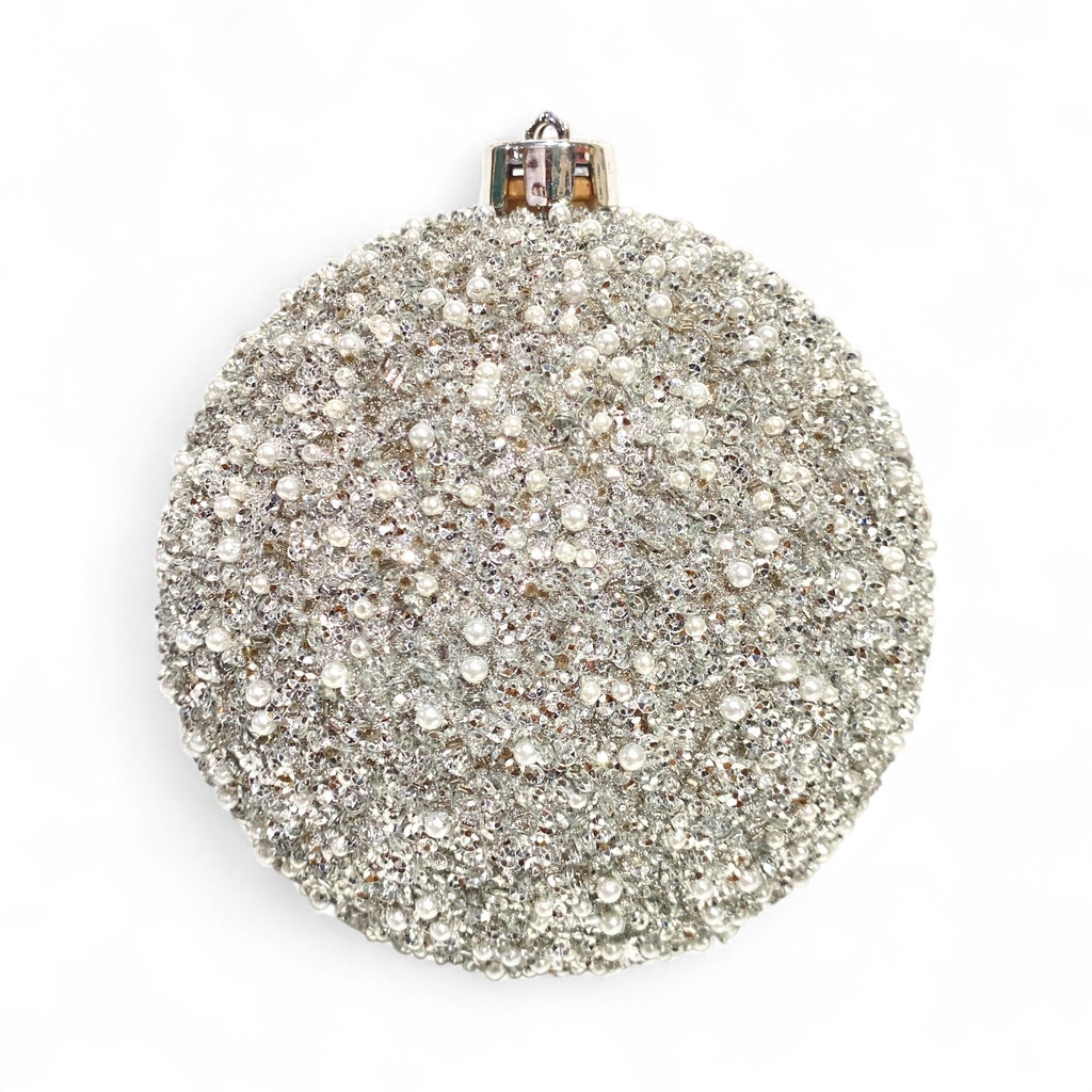 ESFERA NAVIDAD 15CM PLATEADA CON PERLA Y LENTEJUELAS  REF:ES26682