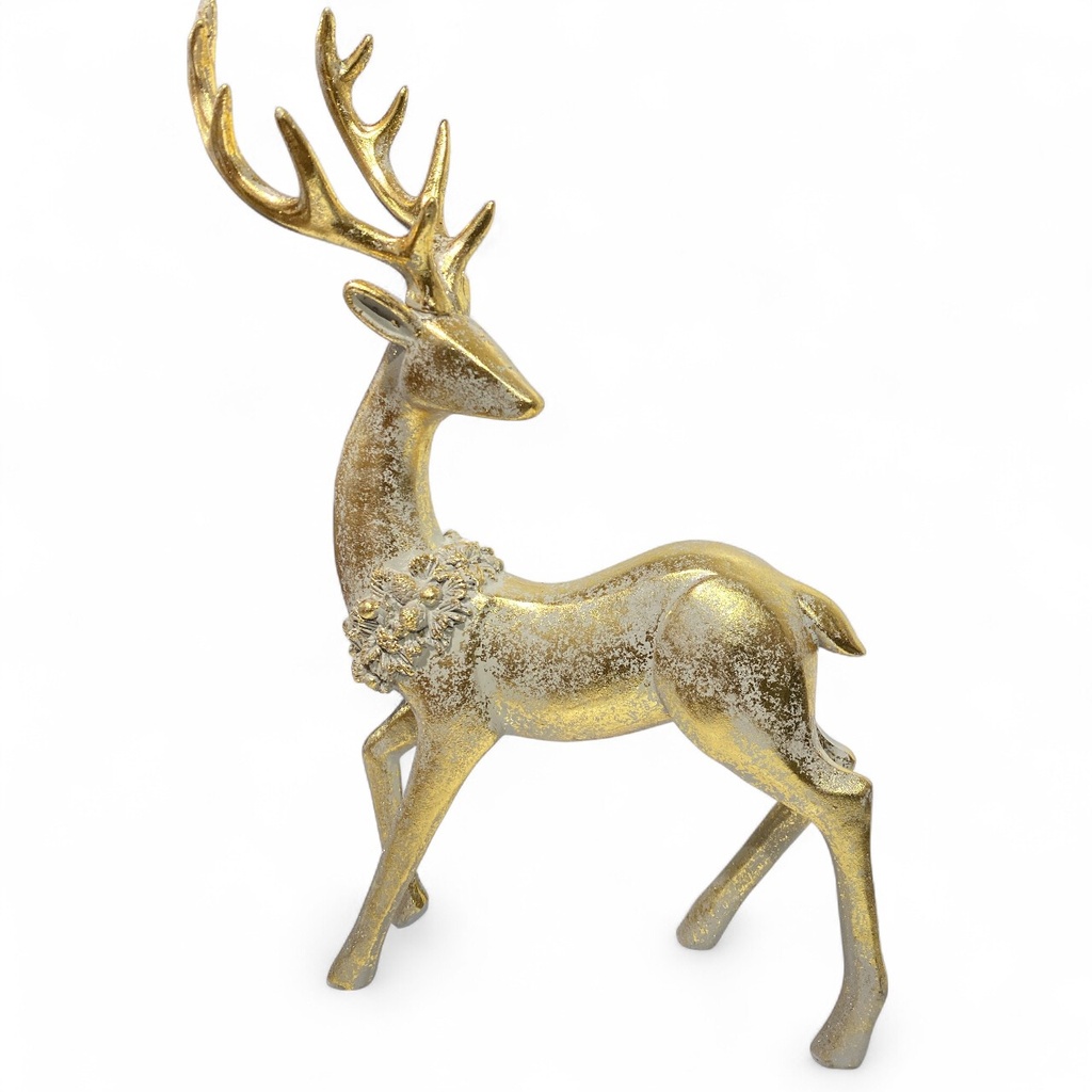 ADORNO NAVIDEÑO RENO DORADO, RESINA TG632806.  26X10X37CM