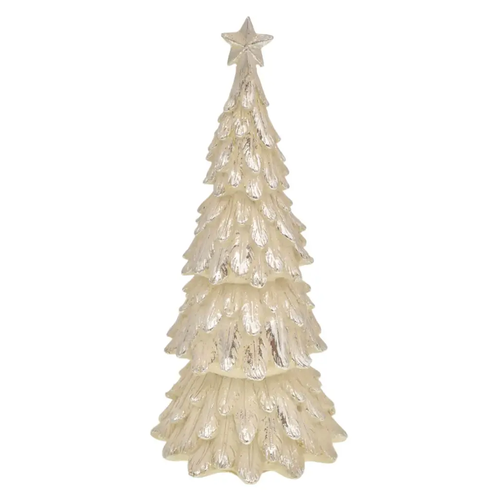 ARBOL NAVIDAD BEIGE/PLATA, RESINA, TGQY2029.  12X12X27CM