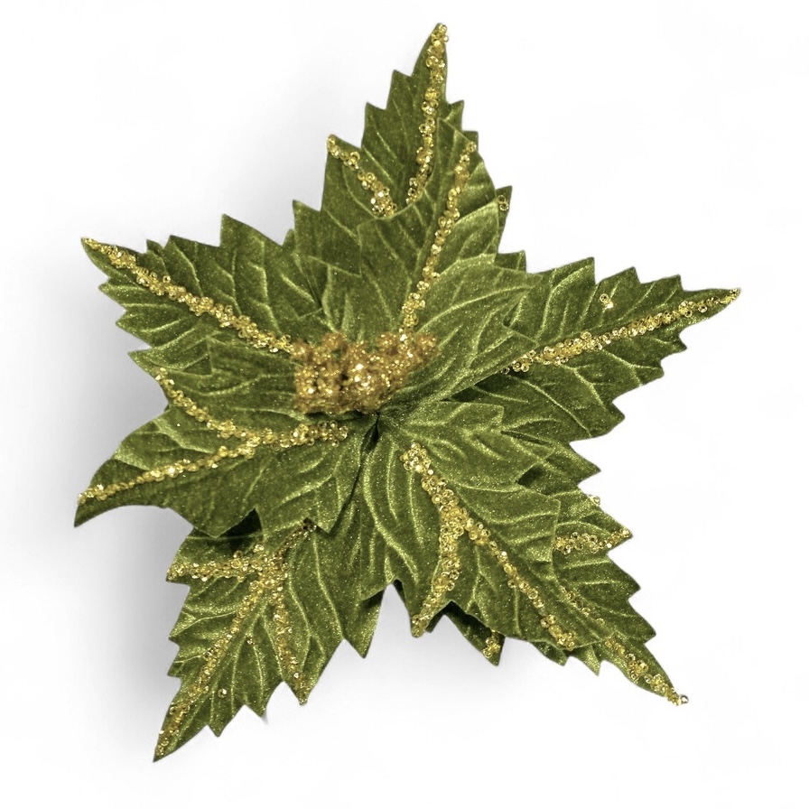 FLOR NAVIDEÑA VERDE TERCIOPELO, REF:SF-251272 28X25CM