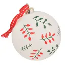 ESFERA NAVIDAD 10CM BLANCA/RAMAS ROJAS VERDES, SETX4. ES26811
