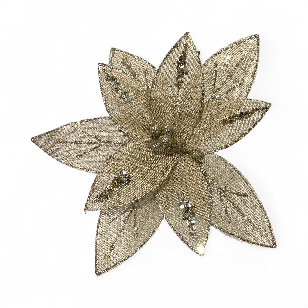 FLOR NAVIDEÑA YUTE/DORADO, DS-2023851/DS2023853 Ø28CM ALTO 20CM