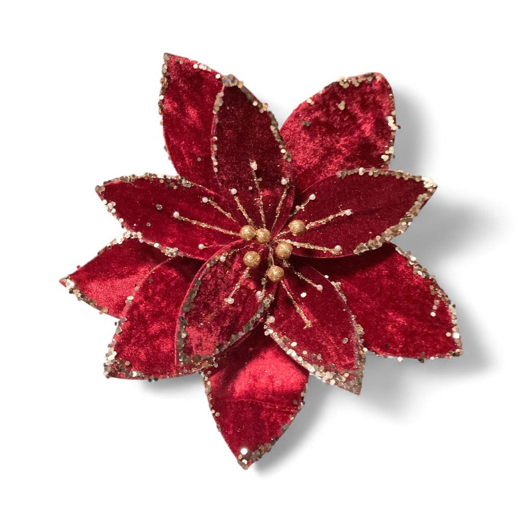 FLOR NAVIDEÑA ROJO BURGUNDY C/DORADO REF:ES26454, 32X47CM Ø32CM