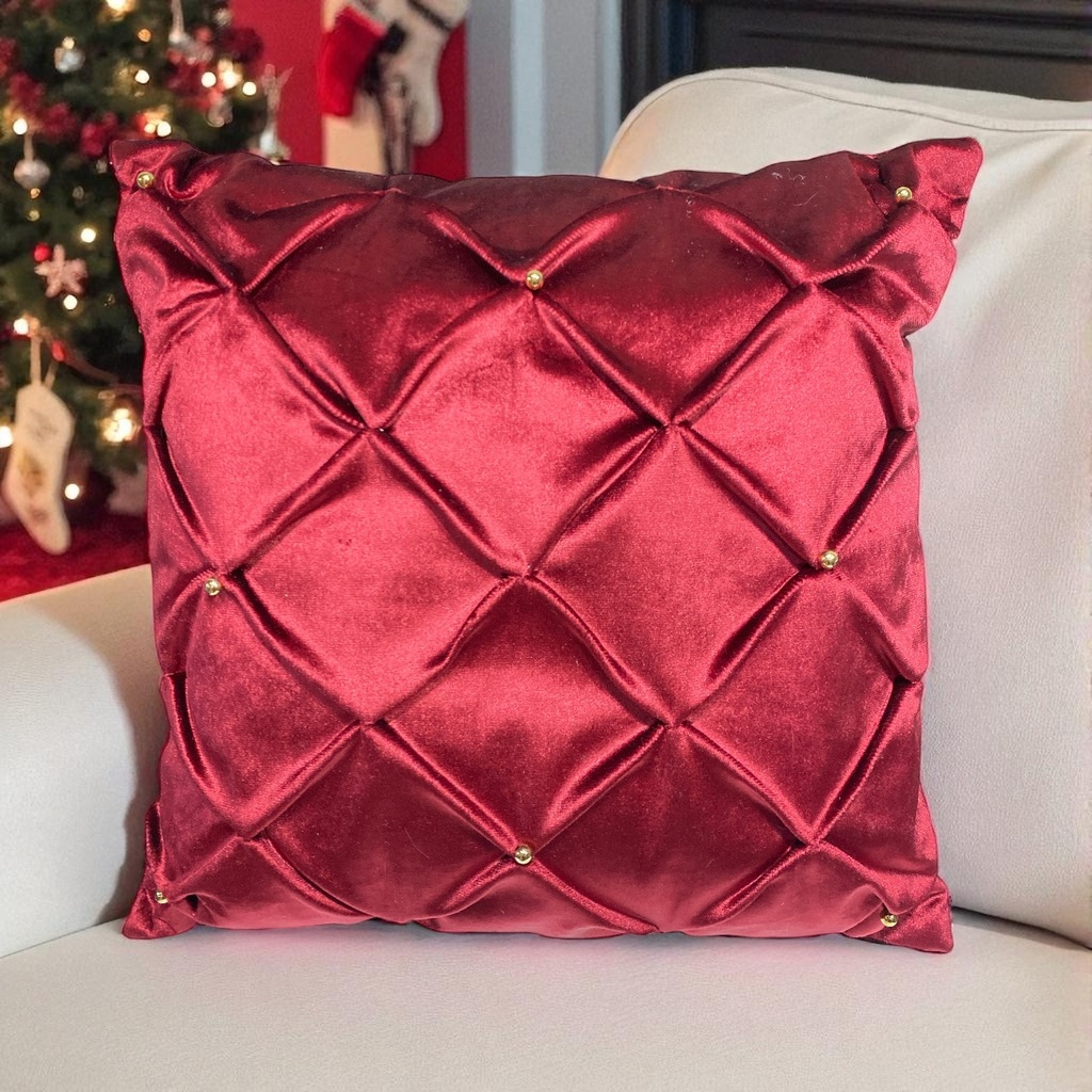 COJIN NAVIDEÑO DRAPEADO VINOBRILLANTE, 45X45 CM