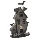 CASA HALLOWEEN NEGRA METALICA CON LUZ LED, REF:TGA80079. 23X12X35CM