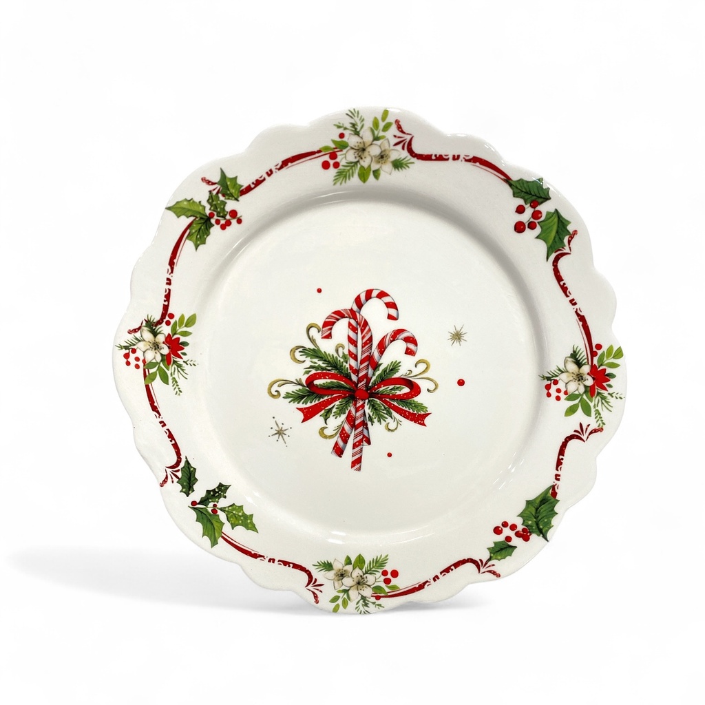 PLATO NAVIDEÑO, BASTONES ROJOS, DOLOMITA, REF:HP11C-SD278.  21X1.7CM