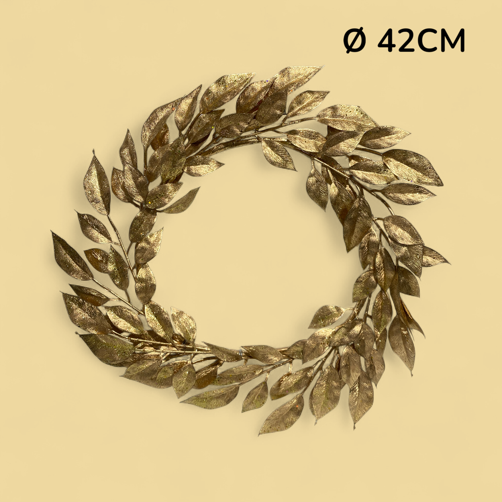 CORONA NAVIDEÑA, DORADA HOJAS DE EUCALIPTO, REF:HM0403/C45579-18"G.  42CM
