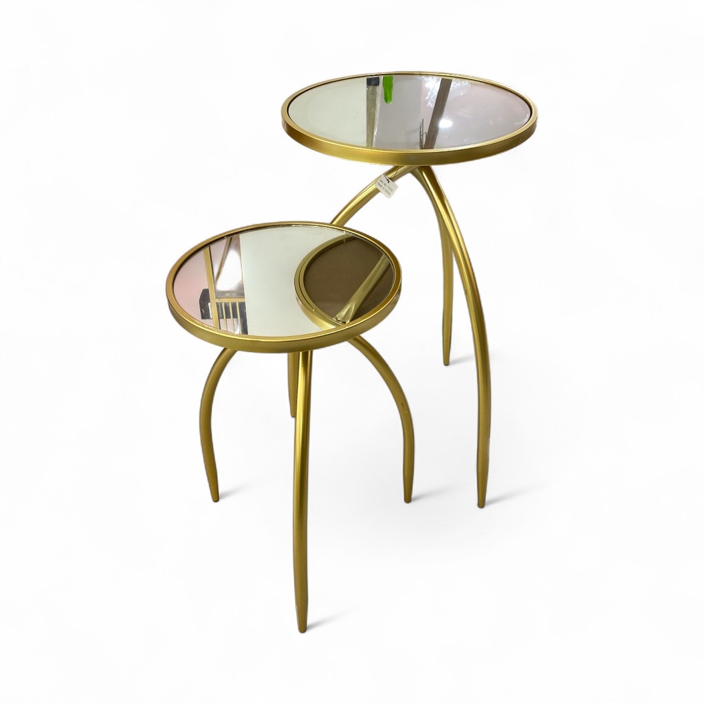 MESA METALICA DORADO SETX 2PZ. BASE DE ESPEJO. 40X71CM Y 33X56CM