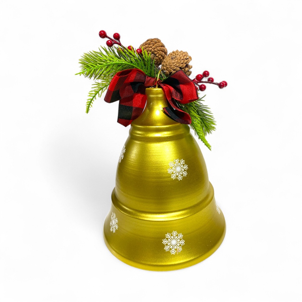 CAMPANA NAVIDEÑA METLICA DORADA C/PIÑA 18X25CM